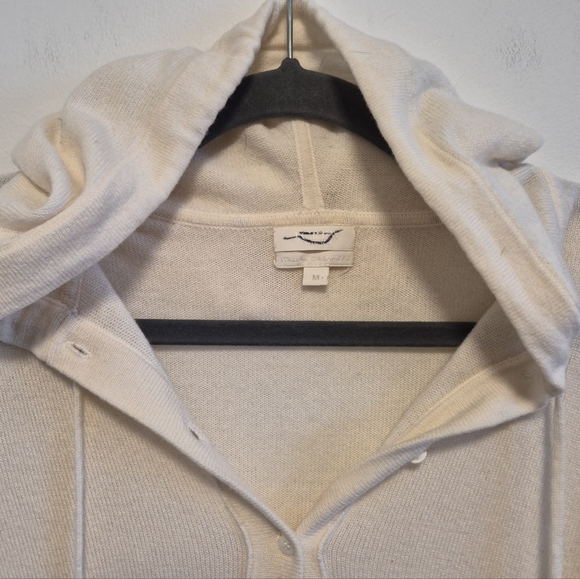 J. Crew 100% Cashmere Hoodie Ivory Knit Button Neck Italian Cashmere Womens Sz M - Picture 3 of 10